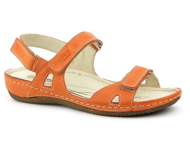Skórzane sandały damskie sportowe - HELIOS Komfort 205, pomarańczowe 