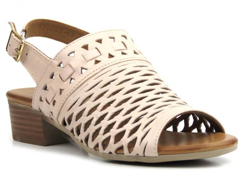 Skórzane sandały damskie z ażurową cholewką - PIAZZA 910055-42, różowe