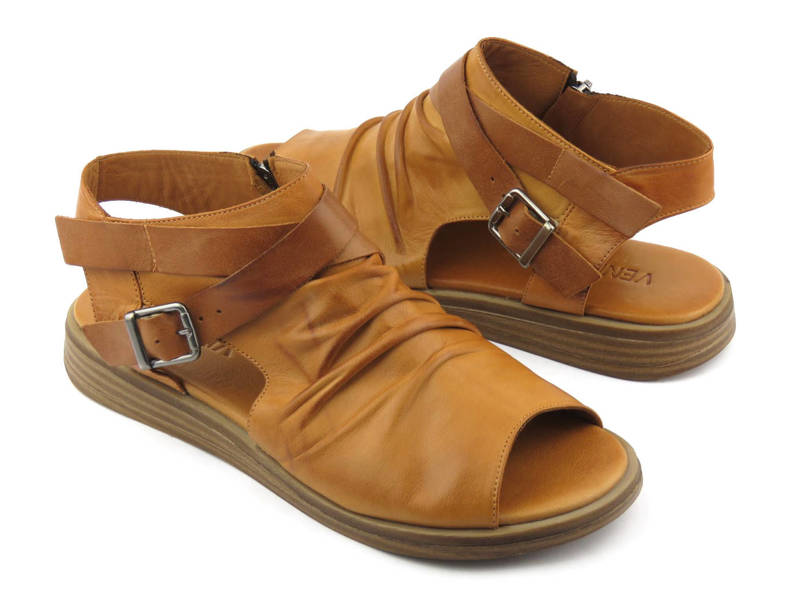 Skórzane sandały damskie z cholewką - VENEZIA 009111, brązowe