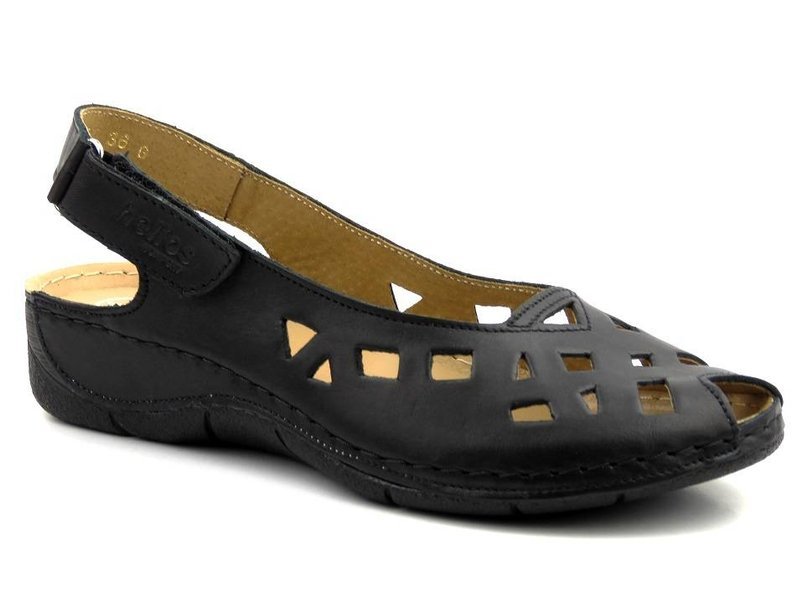 Skórzane sandały damskie z wycięciami - HELIOS Komfort 4027, czarne