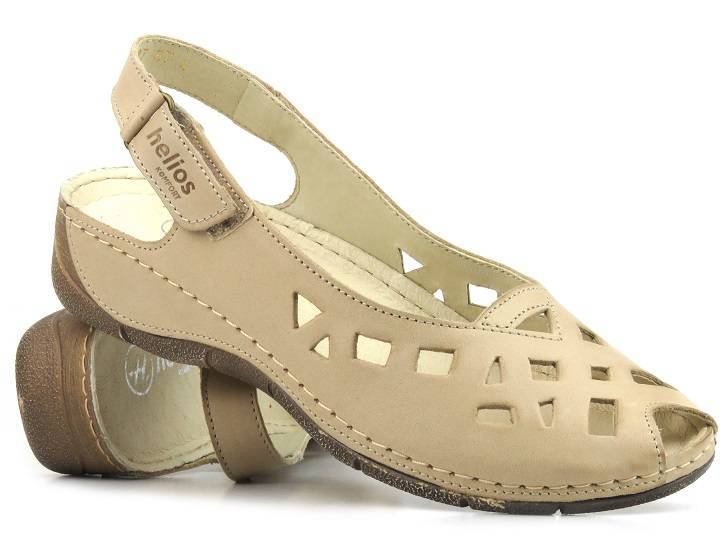Skórzane sandały damskie z wycięciami - HELIOS Komfort 4027, jasny beż 2