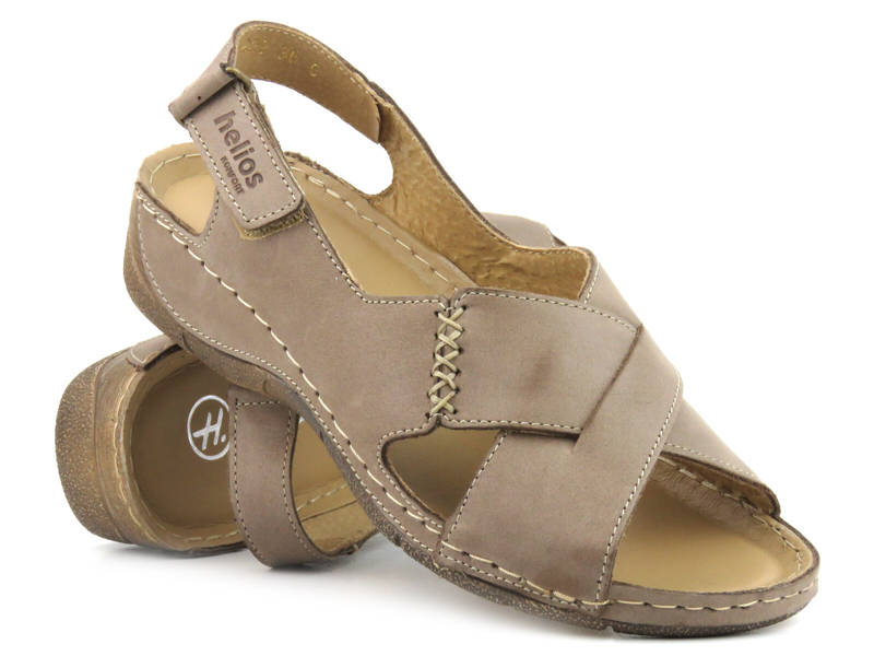 Skórzane sandały damskie ze skrzyżowanymi paskami - HELIOS Komfort 229-1, beżowe