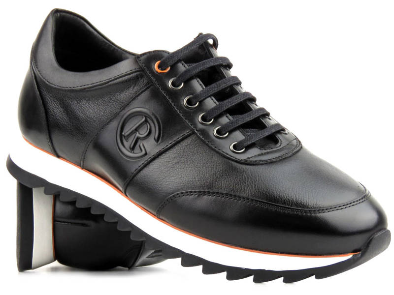 Skórzane sneakersy męskie - JOHN DOUBARE A230-G5-SW3, czarne