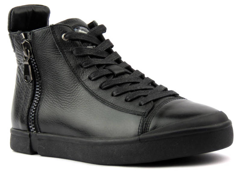 Skórzane sneakersy, trzewiki męskie za kostkę - JOHN DOUBARE M5761-1, czarne