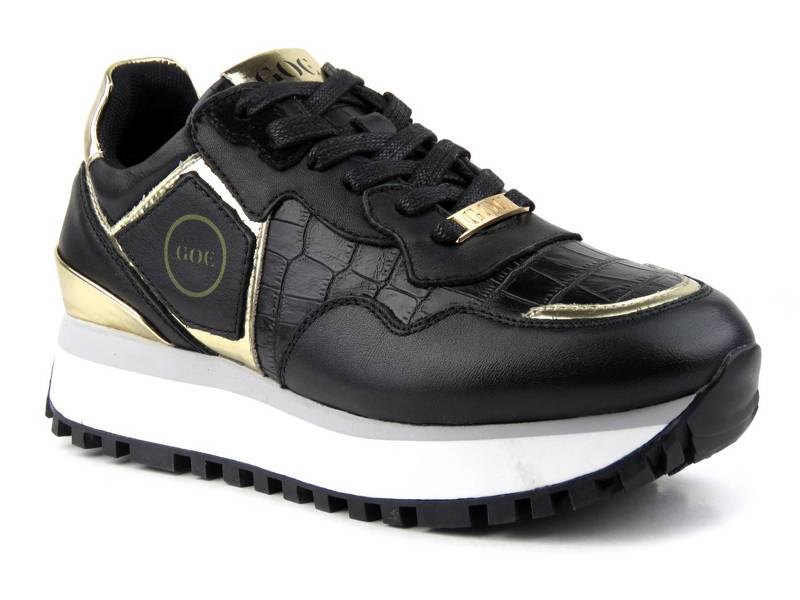 Sneakersy, buty sportowe damskie GOE A-204 czarne ze złotymi dodatkami