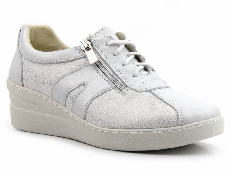 Sneakersy damskie na koturnie - Helios Komfort 377, srebrne