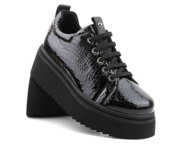 Sneakersy damskie na platformie - VENEZIA D23KA3360, czarne
