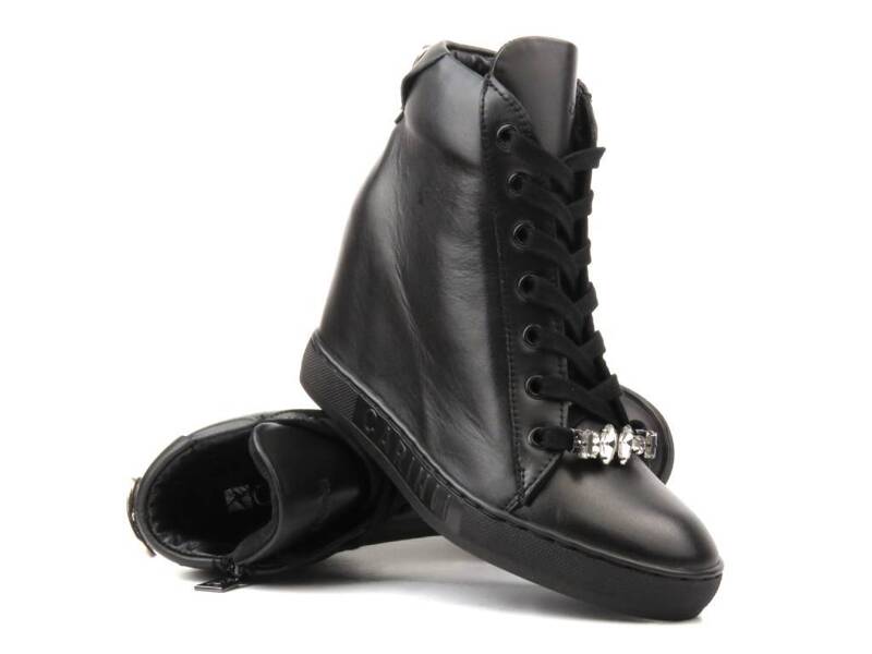 Sneakersy damskie na ukrytym koturnie CARINII B9177, czarne