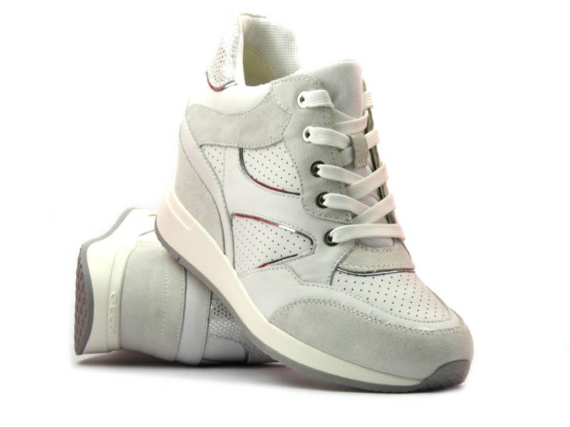 Sneakersy damskie na ukrytym koturnie - GEOX Respira D250QA, białe