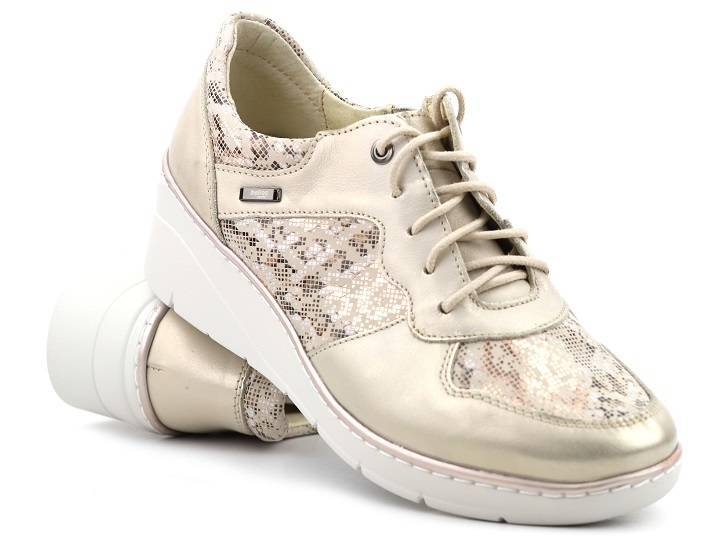 Sneakersy damskie skórzane, wygodne - Helios Komfort 347, złote