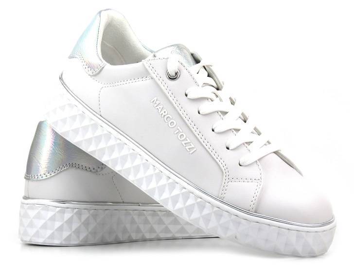 Sneakersy damskie ze skóry ekologicznej - MARCO TOZZI 23705, białe