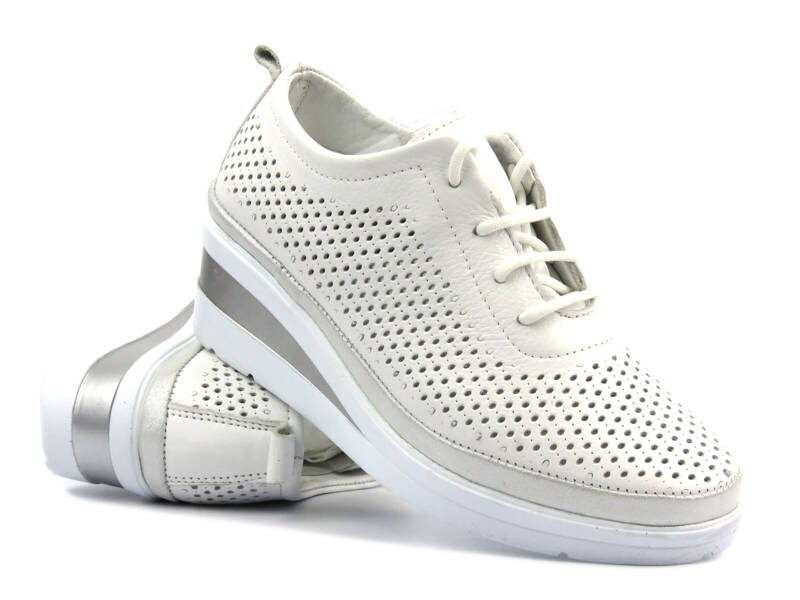 Sneakersy, półbuty damskie na koturnie - Helios1304.31, biało-srebrne