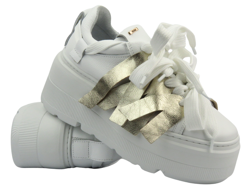 Sportowe buty damskie na platformie - Eksbut 2F-7040-L91/G45, białe