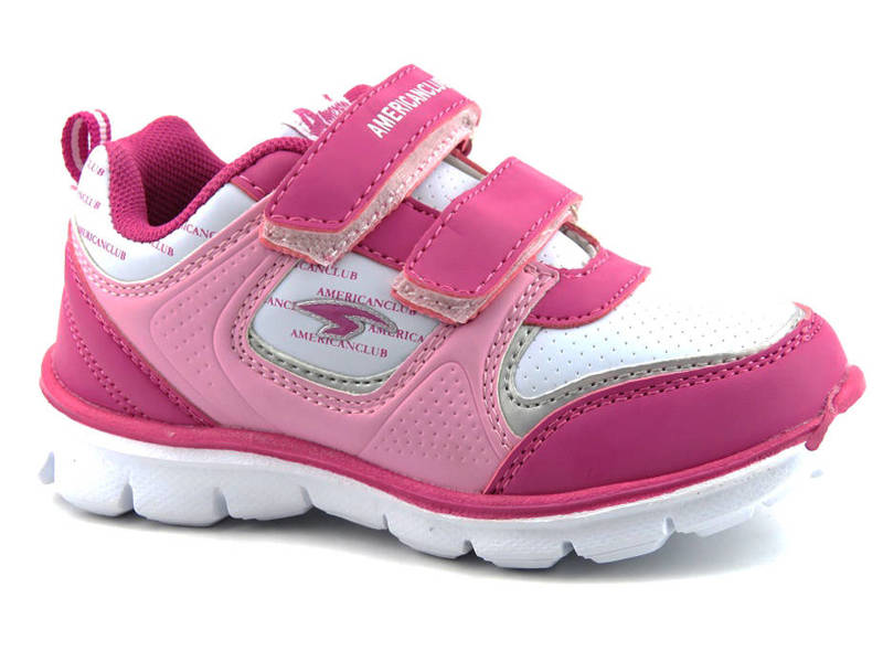 Sportowe buty dziecięce na rzepy - American Club WS-53280, różowe