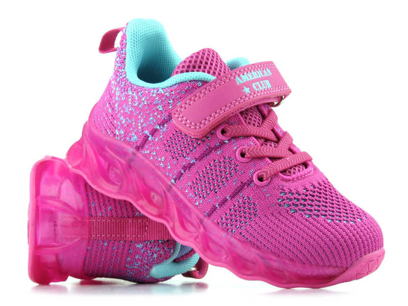 Sportowe buty dziecięce z systemem LED - AMERICAN CLUB ES131/23, różowe
