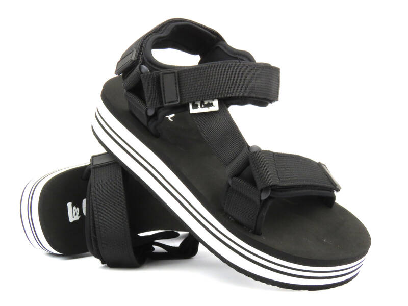 Sportowe sandały damskie na platformie- Lee Cooper LCW-24-05-2753L, czarno-białe