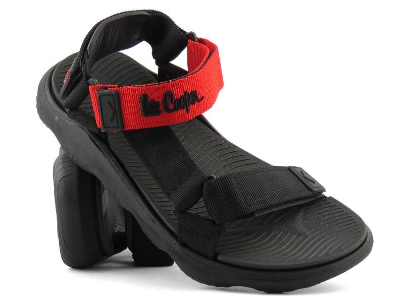 Sportowe sandały damskie na rzepy - Lee Cooper LCW-22-34-0954, czerwono-czarne
