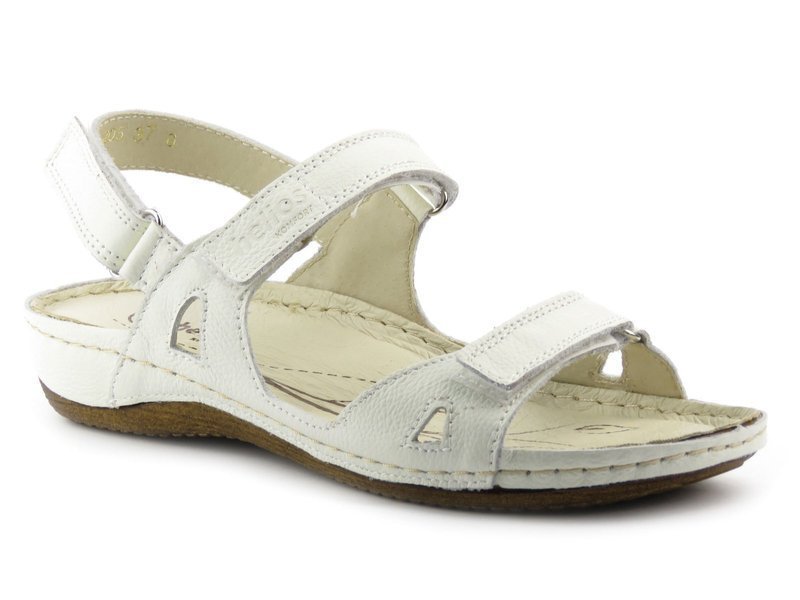 Sportowe sandały damskie na trzy rzepy - HELIOS Komfort 205, białe