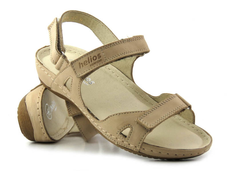 Sportowe sandały damskie na trzy rzepy - HELIOS Komfort 205, jasnobeżowe