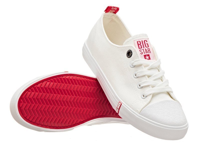 Trampki damskie, buty sportowe Big Star FF274087, białe z czerwonymi elementami