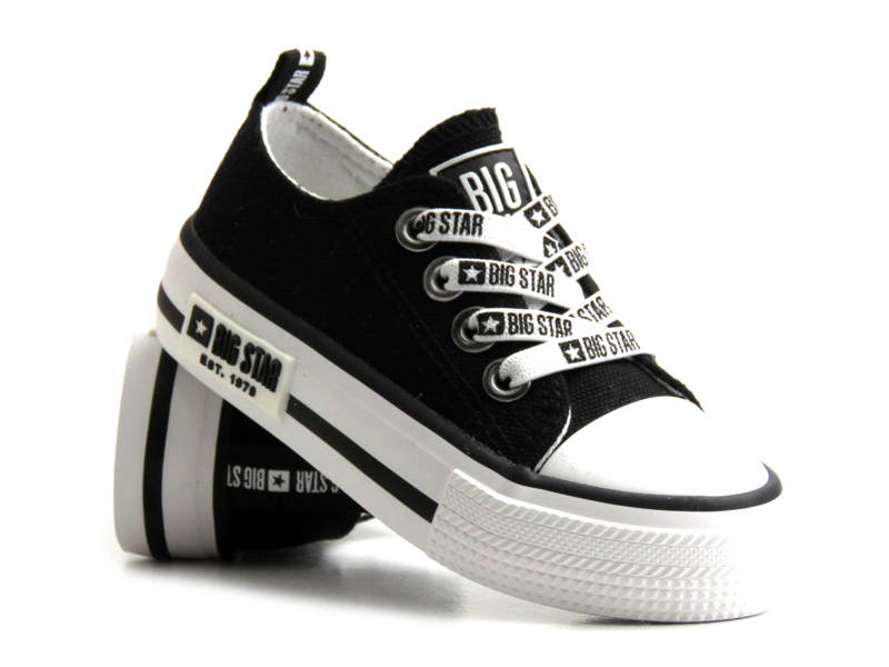 Trampki dziecięce, buty sportowe z ozdobnymi sznurówkami - Big Star KK374049, czarne