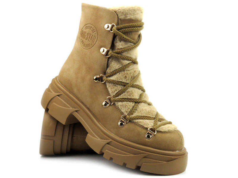 Trapery, ciepłe buty damskie zimowe - Big Star MM274573, brązowe