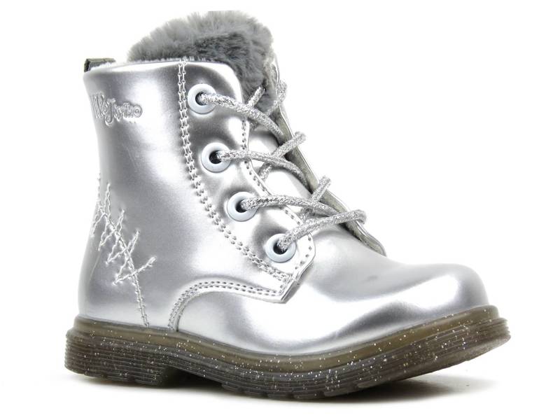 Trzewiki, buty zimowe dziecięce lakierowane - WOJTYŁKO 20320, srebrne