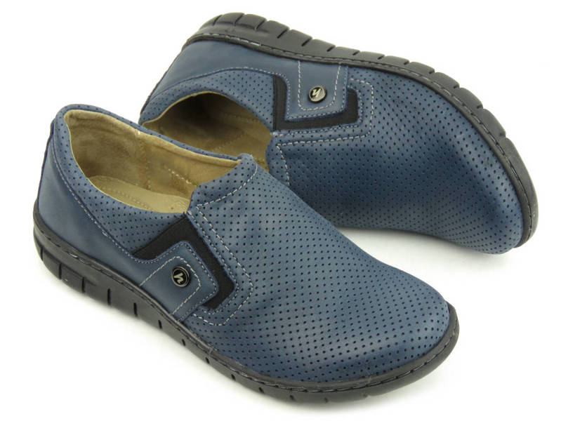 Wygodne półbuty damskie slip on - Helios Komfort 329, granatowe