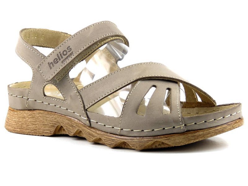 Wygodne sandały damskie na a la drewnianej podeszwie - HELIOS Komfort 256, beżowe
