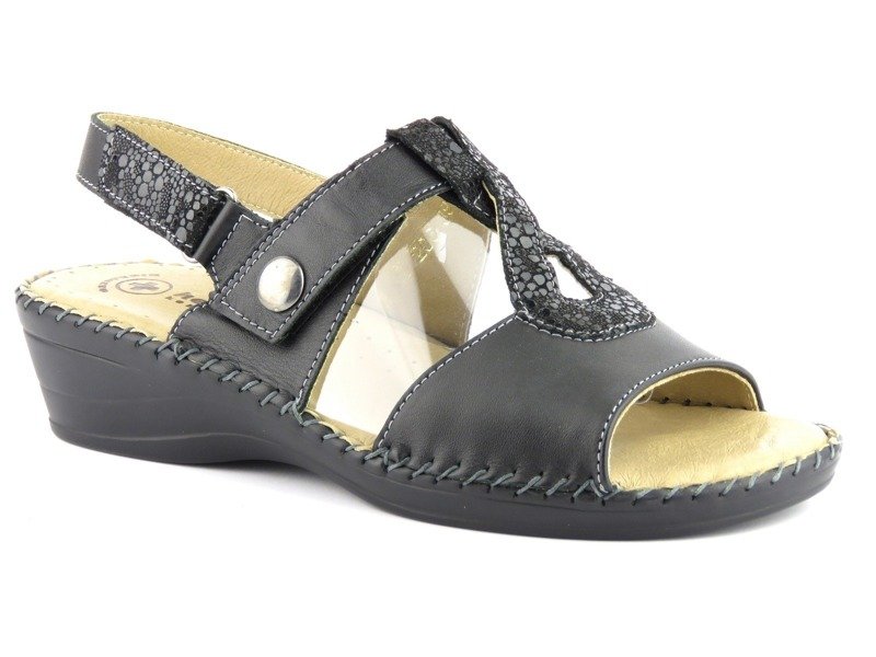 Wygodne sandały damskie na koturnie - HELIOS Komfort 206, czarne