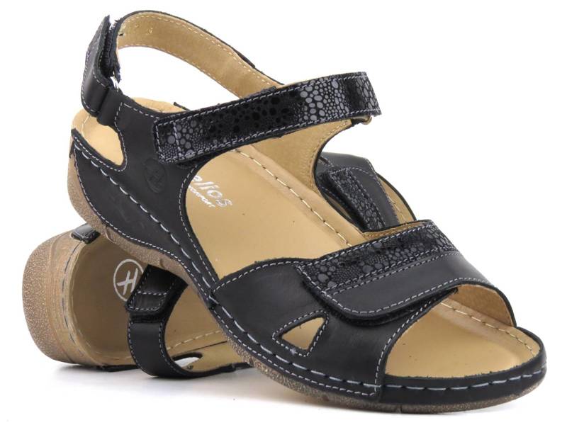 Wygodne sandały damskie skórzane - HELIOS Komfort 106, czarne