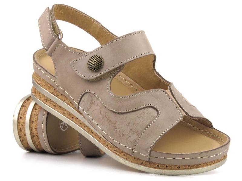 Wygodne sandały damskie skórzane - Helios Komfort 120, beżowe