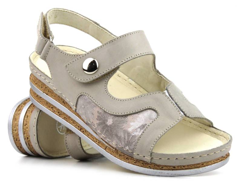 Wygodne sandały damskie skórzane - Helios Komfort 120, szare