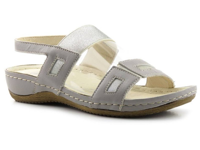 Wygodne sandały damskie z gumowymi paskami - Helios Komfort 271, szare