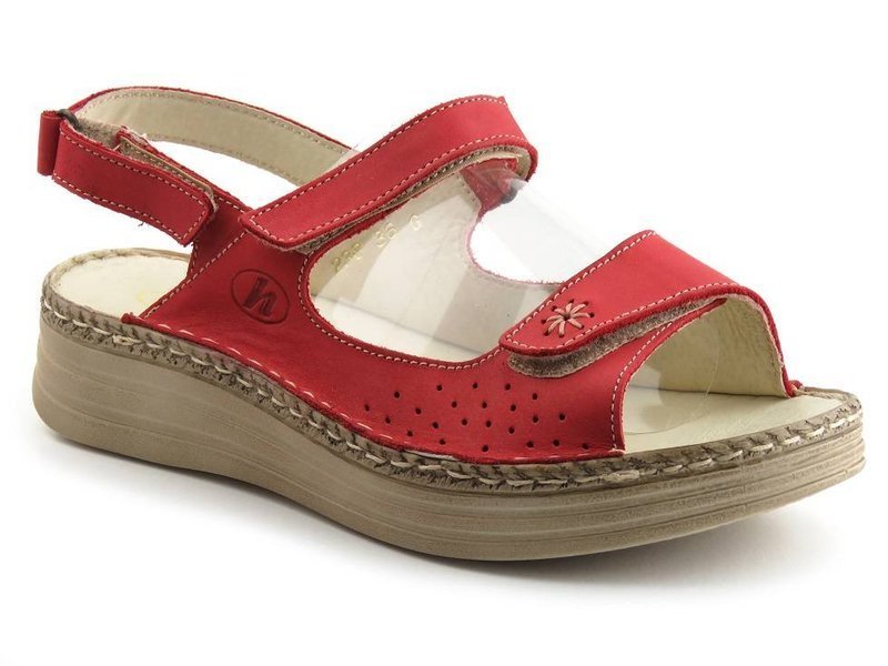 Wygodne sandały damskie ze skóry naturalnej - HELIOS Komfort 238, czerwone
