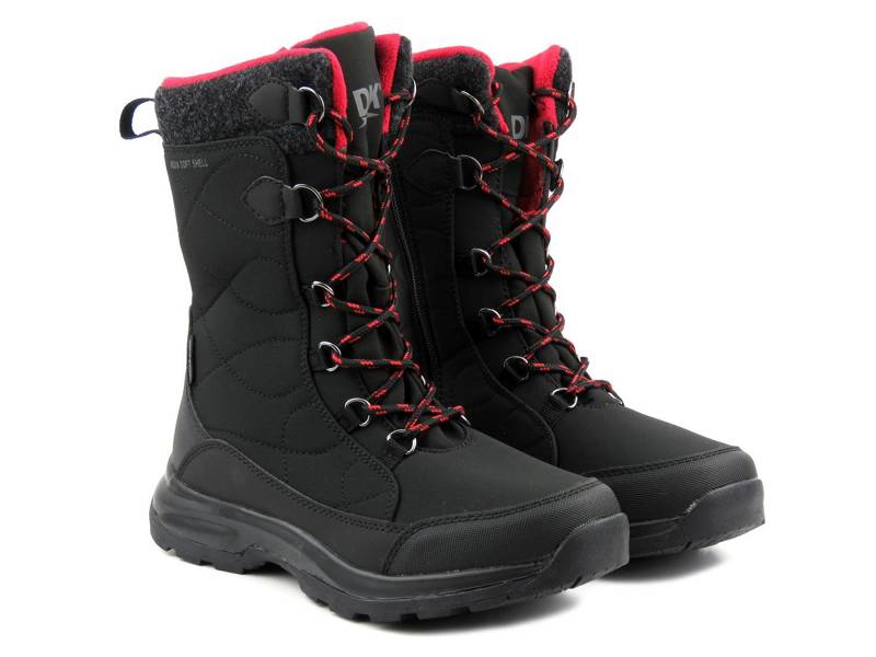 Wysokie buty zimowe, śniegowce damskie DK TECH SoftShell 2105, czarno-czerwone