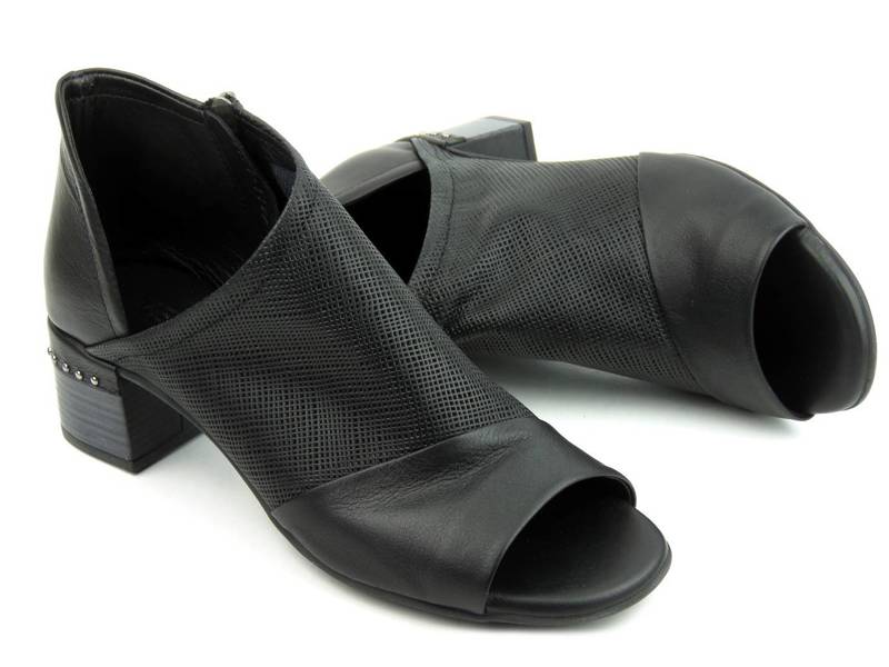 Wysokie, zabudowane sandały damskie - VENEZIA 04711597, czarne