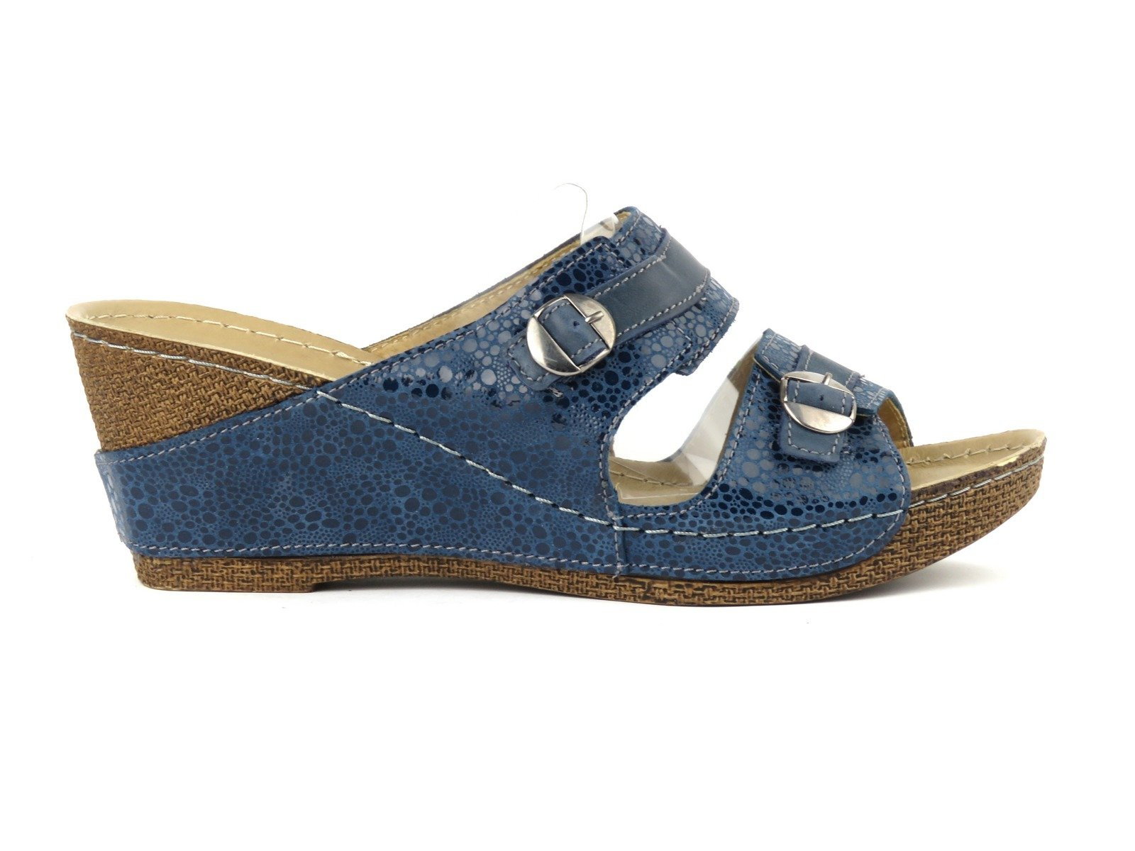 Wygodne klapki damskie na koturnie - HELIOS Komfort 216, granatowe