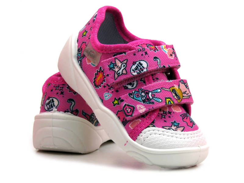 Kapcie, buty dziecięce na rzepy - Befado 907P148, różowe z motywem superbohaterów