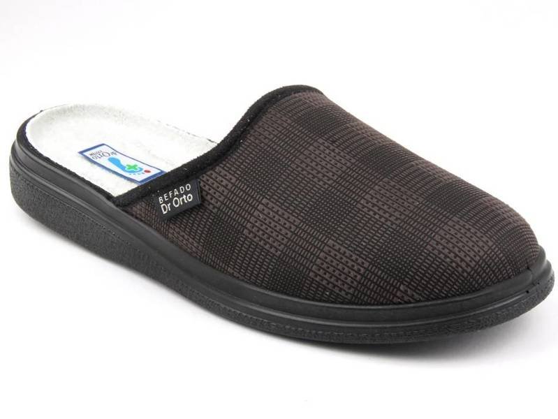Kapcie męskie zdrowotne na wrażliwe stopy - Befado dr Orto 125M012, brązowe w kratkę