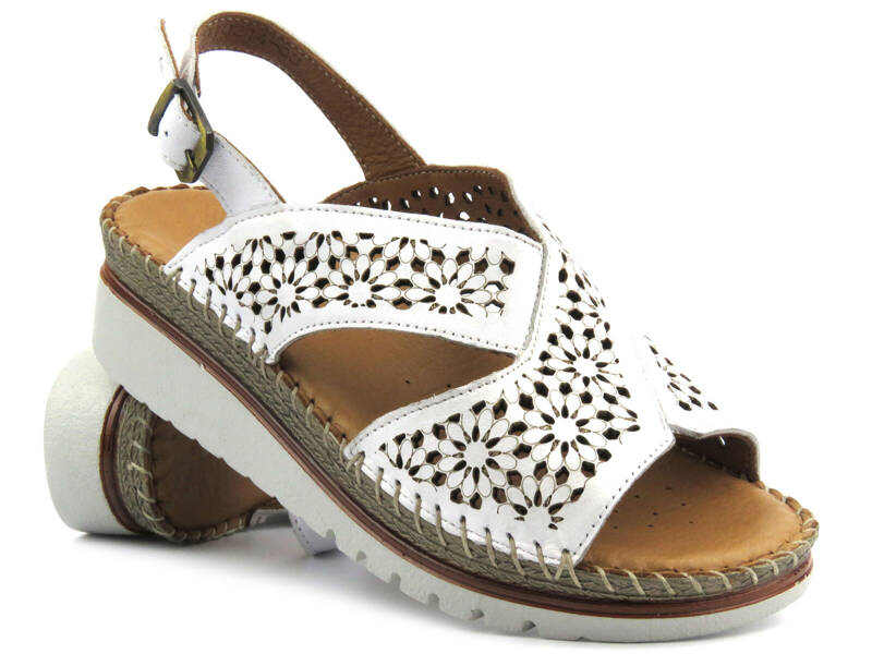 Komfortowe sandały damskie - Manitu 910214-03, białe