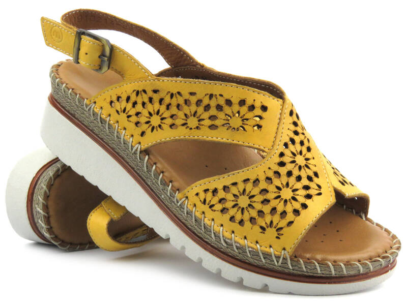 Komfortowe sandały damskie - Manitu 910214-06, żółte