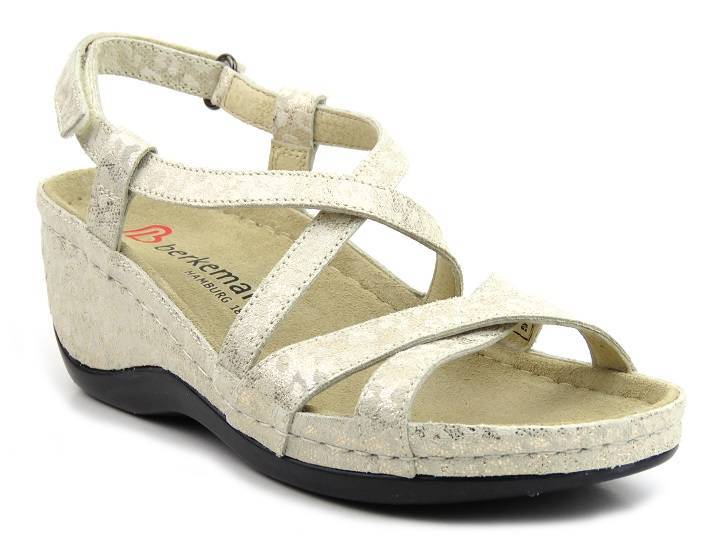 Komfortowe sandały damskie na koturnie - Berkemann 01751, złote