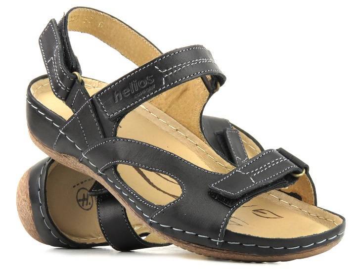 Lekkie sandały damskie na płaskiej podeszwie - Helios Komfort 221, czarne