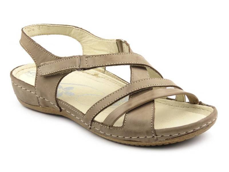 Lekkie sandały damskie z miękkiej skóry - HELIOS Komfort 252, beżowe
