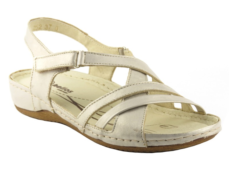 Lekkie sandały damskie z miękkiej skóry - HELIOS Komfort 252, złote