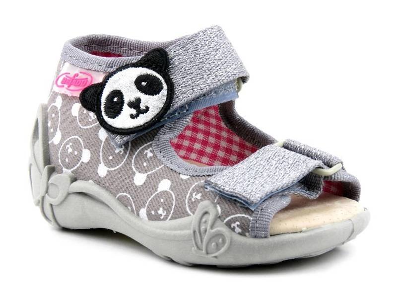 Sandałki dziecięce ze skórzaną wyściółką Befado 342P031, szare z pandą