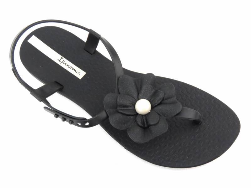 Sandały damskie, japonki z kwiatem - Ipanema 26845, czarne
