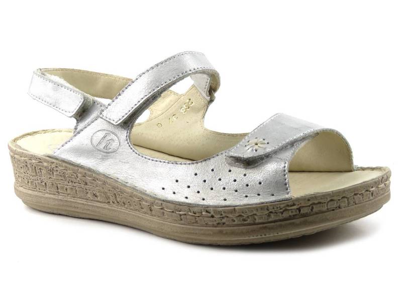 Sandały damskie na grubej, wygodnej podeszwie - HELIOS Komfort 238, srebrne