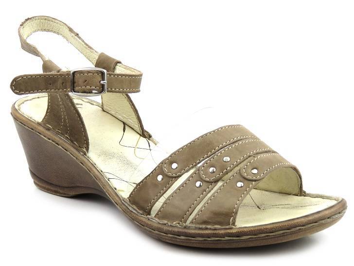 Sandały damskie na koturnie - Helios Komfort 901, beżowe